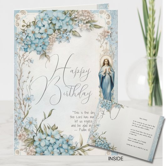 Carte Anniversaire catholique Mary Blue Floral Scripture