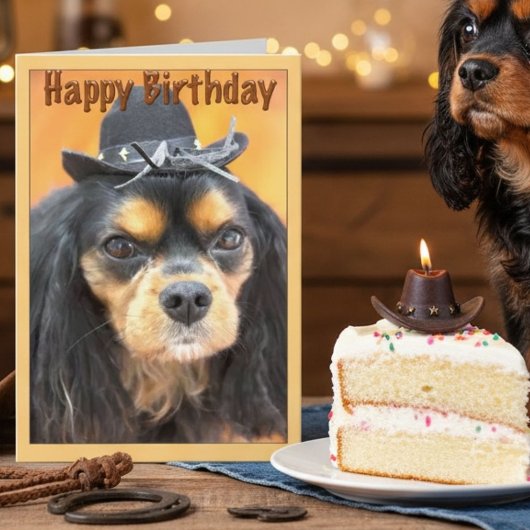 Carte Anniversaire Cavalier King Charles Spaniel Cow-boy