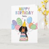 Carte Anniversaire Cavalier King Charles Spaniel noir et (Fleur jaune)