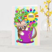 Carte Anniversaire - célébration de chat de Kitty de (Fleur jaune)