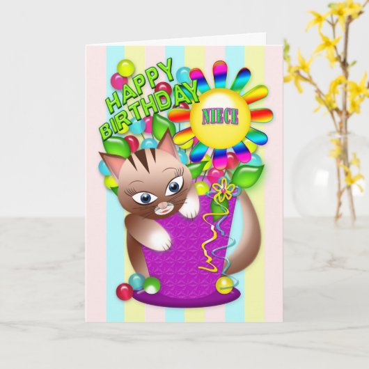 Carte Anniversaire - célébration de chat de Kitty de (Fleur jaune)