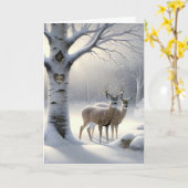 Carte Anniversaire Cerf avec Birch Tree Coeur et noms (Fleur jaune)