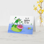 Carte Anniversaire chanceux, Grenouille joyeuse et drôle (Fleur jaune)