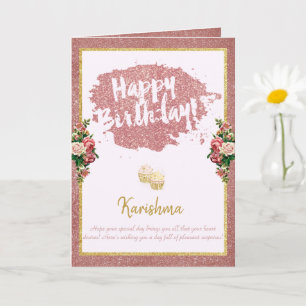 Carte anniversaire Changement de nom personnel Rose or C