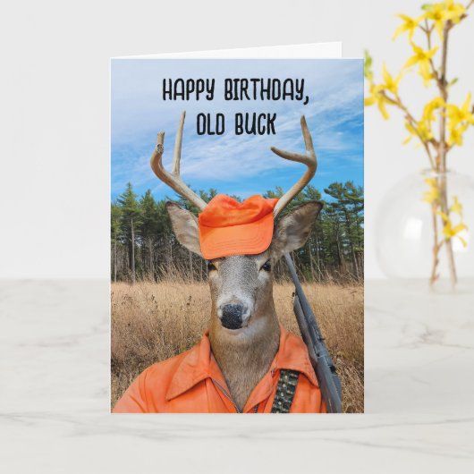 Carte Anniversaire Chasseur De Buck Avec Rifle (Fleur jaune)