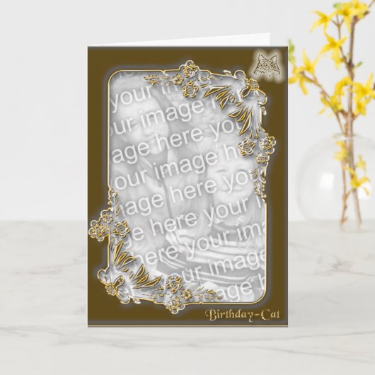 Carte Anniversaire - chat 2 (Fleur jaune)