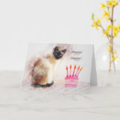 Carte Anniversaire, Chat de Siamèse, Gâteau (Fleur jaune)
