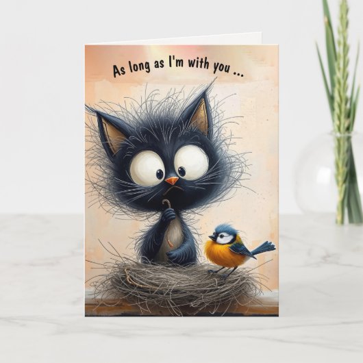 Carte Anniversaire Chat et oiseau (Devant)