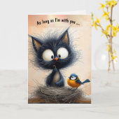 Carte Anniversaire Chat et oiseau (Fleur jaune)