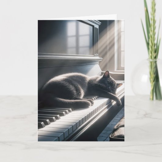Carte Anniversaire Chat Napping sur une touche de piano (Devant)