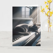 Carte Anniversaire Chat Napping sur une touche de piano (Fleur jaune)