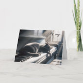 Carte Anniversaire Chat Napping sur une touche de piano (Devant)