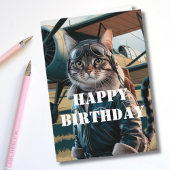 Carte Anniversaire Chat Pilote et avion Cool Funny Aviat