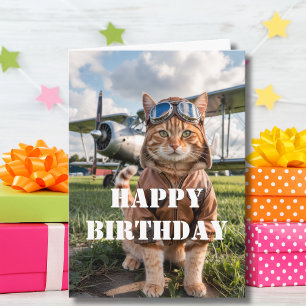 Carte Anniversaire Chat Pilote photo et avion Funny Avia