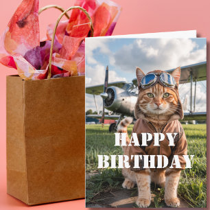 Carte Anniversaire Chat Pilote photo et avion Funny Avia