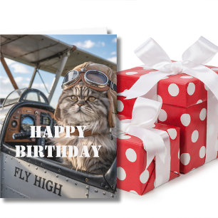 Carte Anniversaire Chat Pilote photo et avion Funny Avia