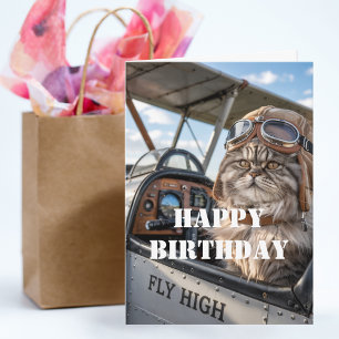 Carte Anniversaire Chat Pilote photo et avion Funny Avia