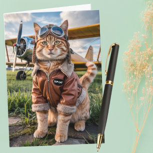 Carte Anniversaire Chat Pilote photo et avion Funny Avia