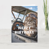 Carte Anniversaire Chat Pilote photo et avion Funny Avia (Devant)