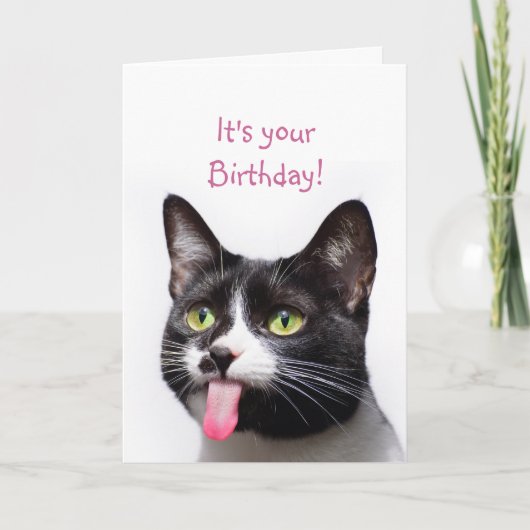 Carte Anniversaire Chat Sticking out Langue Drôle Humour (Devant)