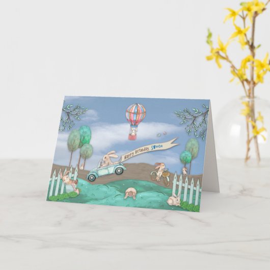 Carte Anniversaire, Chéri, Enfants, Occupé & Petits Lapi (Fleur jaune)