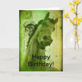 Carte Anniversaire Cheval Grunge Vert (Fleur jaune)