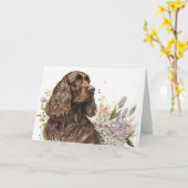 Carte Anniversaire Chocolate Cocker Spaniel (Fleur jaune)