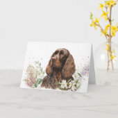 Carte Anniversaire Chocolate Cocker Spaniel (Fleur jaune)