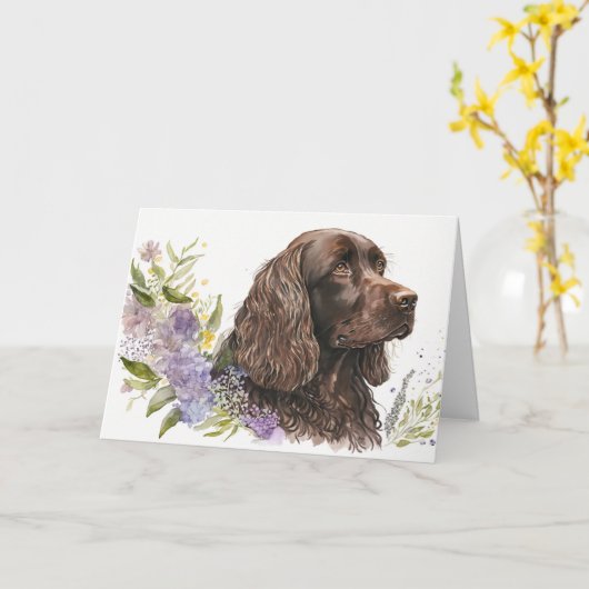 Carte Anniversaire Chocolate Cocker Spaniel (Fleur jaune)
