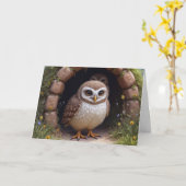 Carte Anniversaire Chouette à tête bractée dans une grot (Fleur jaune)
