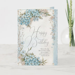 Carte Anniversaire chrétien Bleu Floral Écriture