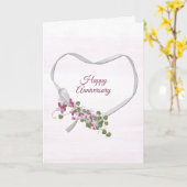 Carte Anniversaire Coeur de Ruban sur rose (Fleur jaune)