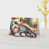 Carte Anniversaire Collie portant un pyjama (Fleur jaune)