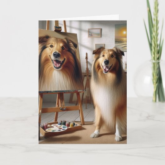 Carte Anniversaire Collie Portrait Dans Art Studio (Devant)
