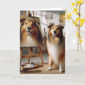 Carte Anniversaire Collie Portrait Dans Art Studio (Fleur jaune)
