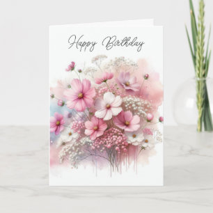Carte Anniversaire Cosmos Rose Bouquet