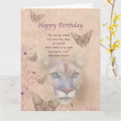 Carte Anniversaire, cougar et papillons (Fleur jaune)
