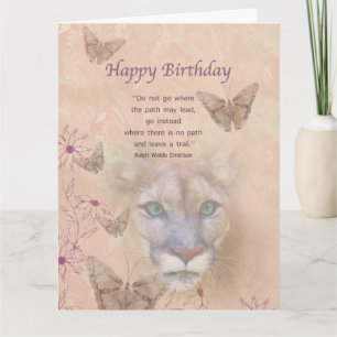 Carte Anniversaire, cougar et papillons