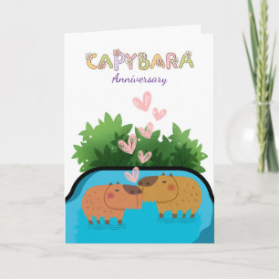 Carte Anniversaire Couple Capybara nager dans l'eau