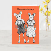 Carte Anniversaire : Couple De Souris Cute Au Crayon (Fleur jaune)