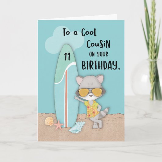 Carte Anniversaire Cousin 11 Ans Plage Drôle Cool Raton (Devant)