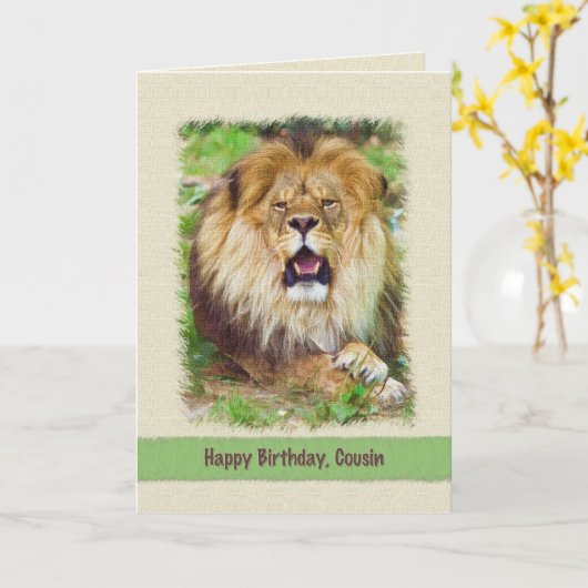 Carte Anniversaire, Cousin, Lion (Fleur jaune)