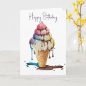 Carte Anniversaire Crème de glace cône (Fleur jaune)