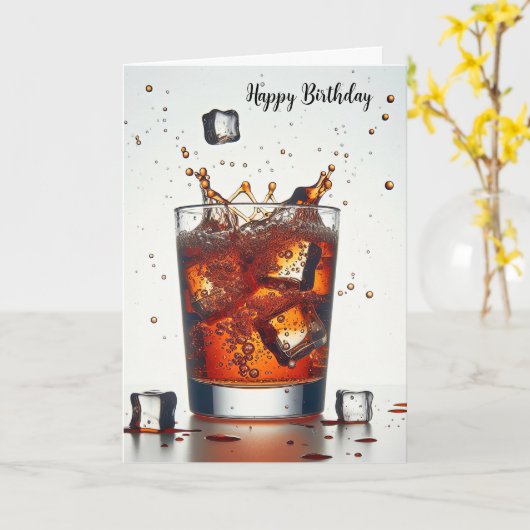 Carte Anniversaire Cube De Glace Splash In Whiskey (Fleur jaune)