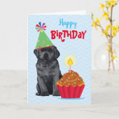 Carte Anniversaire Cupcake Black Lab (Fleur jaune)