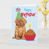 Carte Anniversaire Cupcake Dogue de Bordeaux (Fleur jaune)