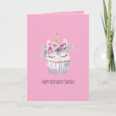Carte Anniversaire Cupcake Fleur Licorne Rose (Devant)