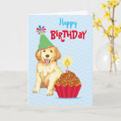 Carte Anniversaire Cupcake Golden Retriever (Fleur jaune)