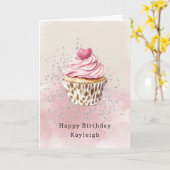 Carte Anniversaire Cupcake Léopard Cœur Rose (Fleur jaune)