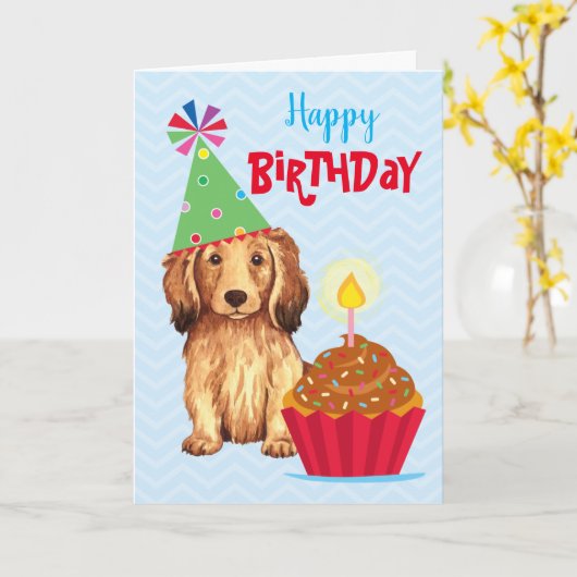 Carte Anniversaire Cupcake LonghEI Dachshund (Fleur jaune)